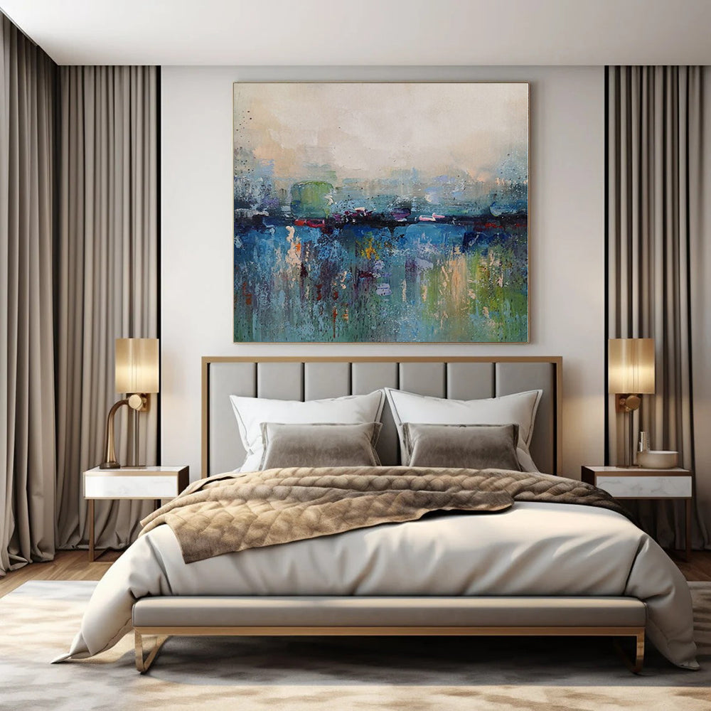 Giant Hand-Painted Contemporary Abstract Art for Living Room Staircase Adjacent Walls