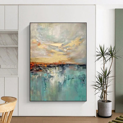 Enormous Hand-Painted Abstract Canvas for Greenhouse Interior Wall