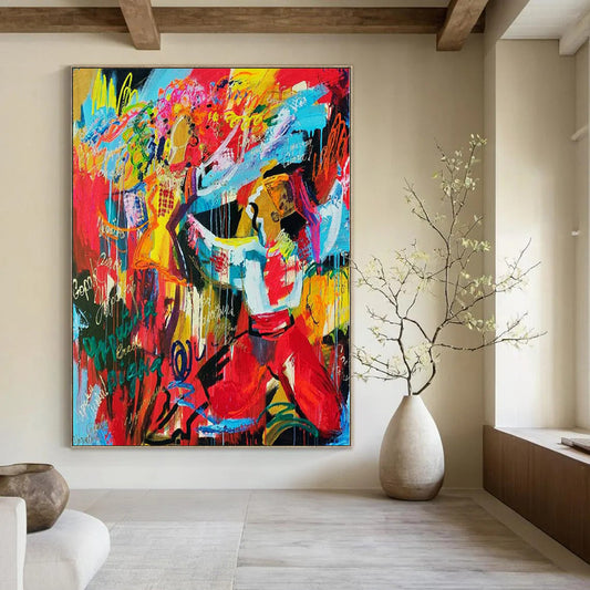 Floral Abstraction Hand-Painted Wall Art for Dining Room Bay Windows