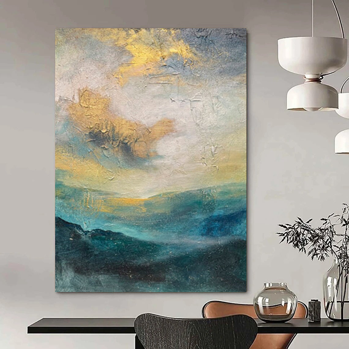 Colossal Hand-Painted Contemporary Abstract Canvas for Hotel Rooftop Lounges