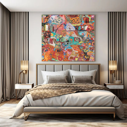 Extra-Vast Hand-Painted Modern Abstract Mural for Dining Room Bay Windows