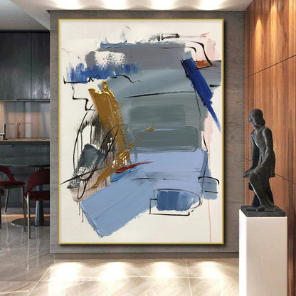 Custom Oversized Hand-Painted Abstract Canvas for Attic Living Space Feature Wall