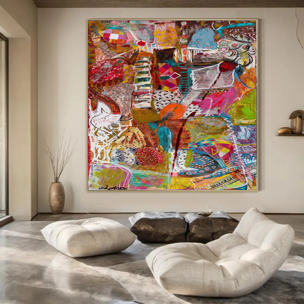 Giant Hand-Painted Contemporary Abstract Art for Family Home Teen Hangout Areas