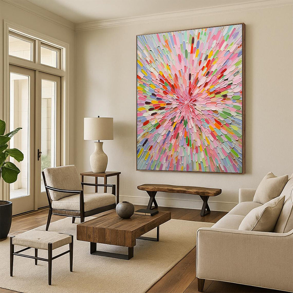 Oversized Hand-Painted Abstract Canvas for Living Room Media Wall