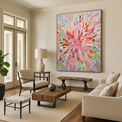Oversized Hand-Painted Abstract Canvas for Living Room Media Wall