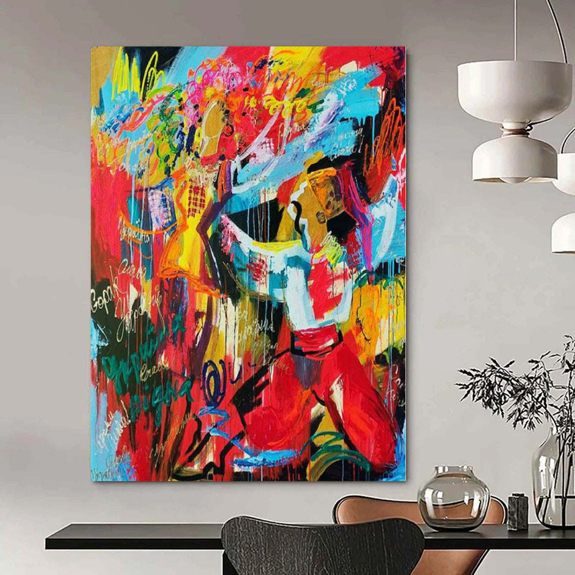 Floral Abstraction Hand-Painted Wall Art for Dining Room Bay Windows