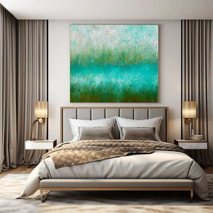 Oversized Hand-Painted Modern Abstract Mural for Bedroom Built-In Shelf Backdrops