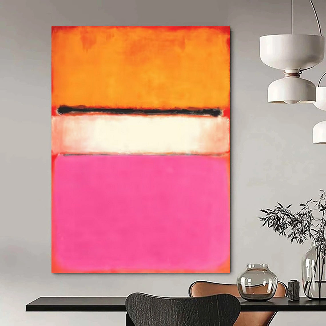Giant Hand-Painted Contemporary Abstract Painting for Dining Room Behind Dining Hutches