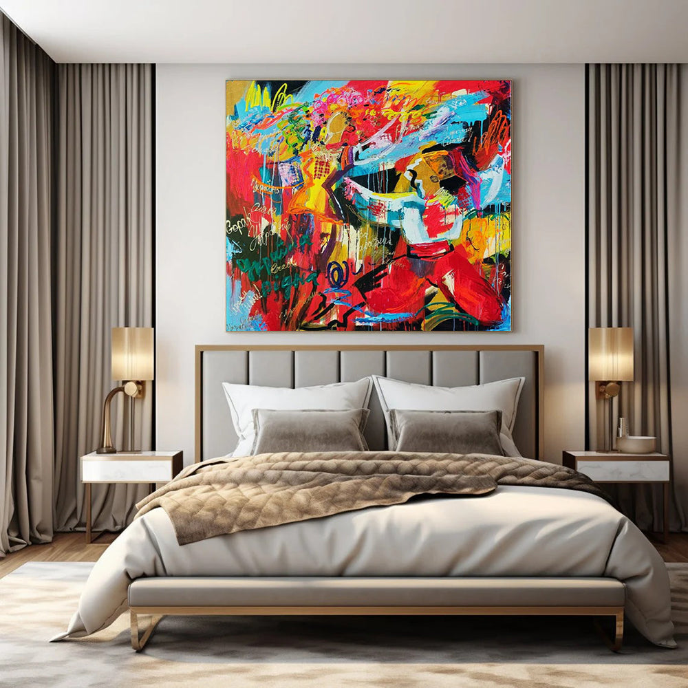 Floral Abstraction Hand-Painted Wall Art for Dining Room Bay Windows