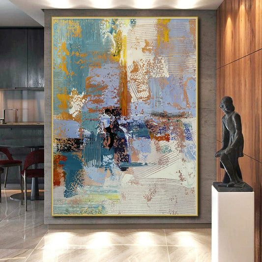 Oversized Abstract Wall Art for Chicken Coop Interiors - Custom Mixed Media on Linen