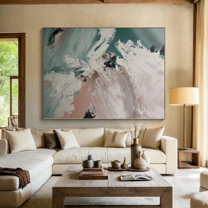 Oversized Abstract Expressionist Hand-Painted Canvas for Bathroom Relaxation Wall