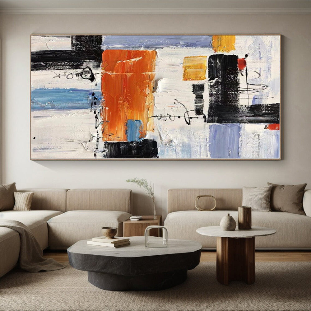 Large-Scale Bespoke Abstract Art for Guest Room Fireplace Mantel Wall