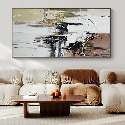 Immense Abstract Canvas for Tiny House Interiors - Hand-Painted Mixed Media on Canvas
