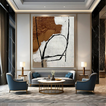 Oversized Hand-Painted Contemporary Abstract Mural for Living Room Open Walls