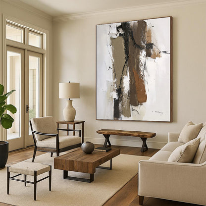 Oversized Custom Hand-Painted Abstract Painting for Home Library Study Nook Wall