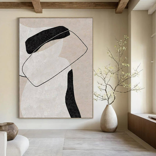 Dramatic Hand-Painted Abstract Canvas for Living Room Media Walls