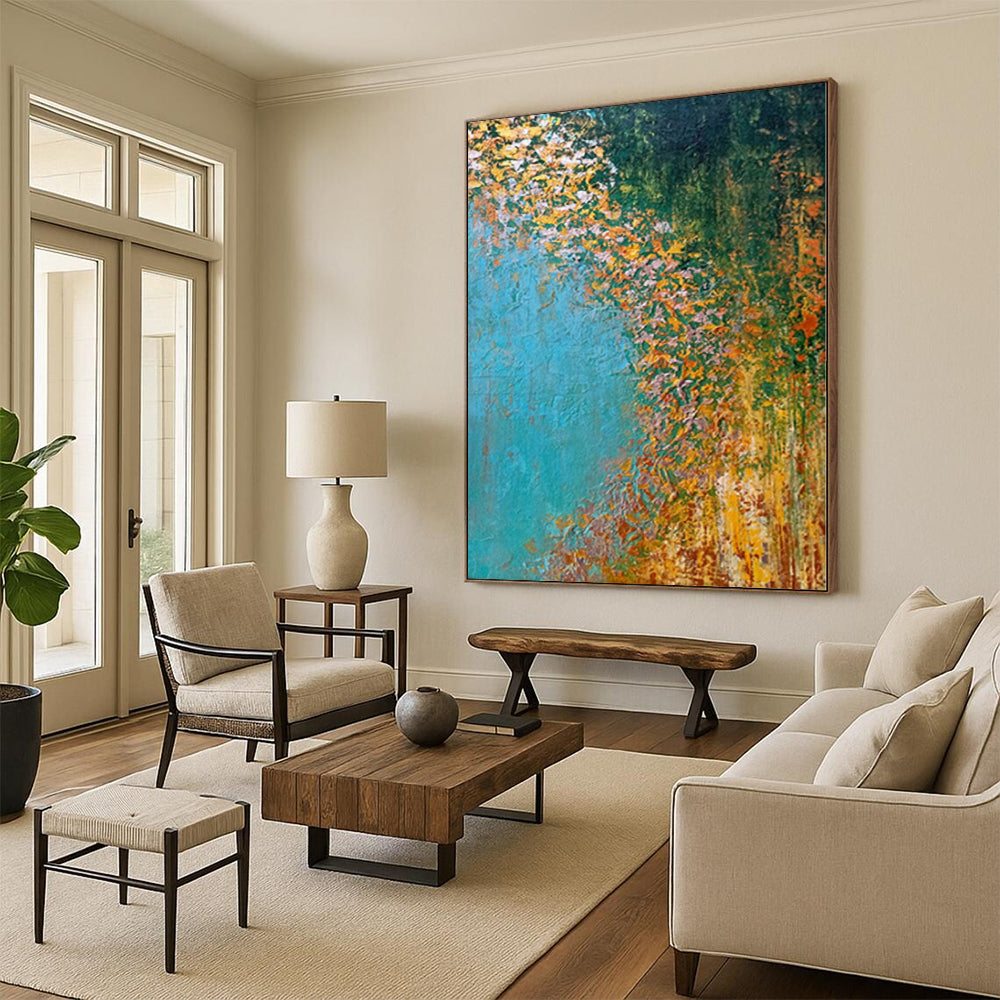 Custom Grand Abstract Grid Art - Hand-Painted Acrylic for Modern Office Atriums