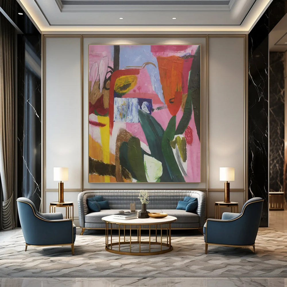 Oversized Hand-Painted Abstract Mural for Office & Entryway