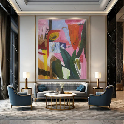 Oversized Hand-Painted Abstract Mural for Office & Entryway