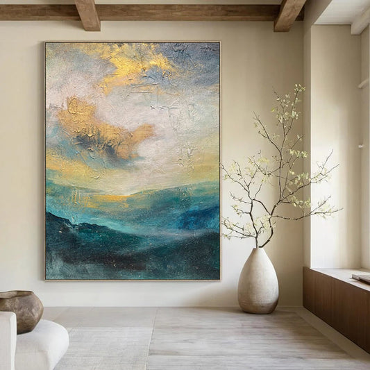 Colossal Hand-Painted Contemporary Abstract Canvas for Hotel Rooftop Lounges