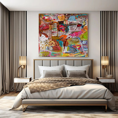Giant Hand-Painted Contemporary Abstract Art for Family Home Teen Hangout Areas
