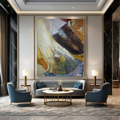 Large-Scale Hand-Painted Abstract Mural for Living Room and Hallway