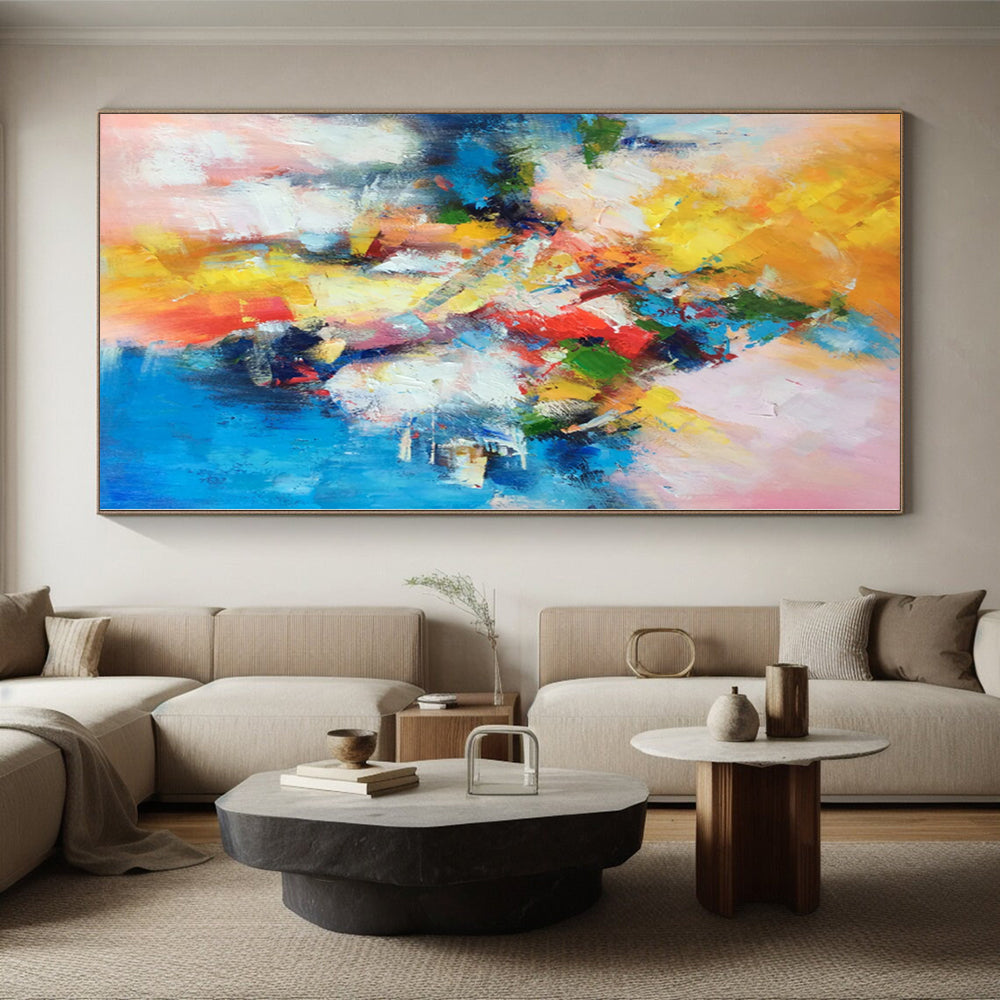 Immense Abstract Canvas for Rooftop Hot Tub Areas - Hand-Painted Resin on Canvas