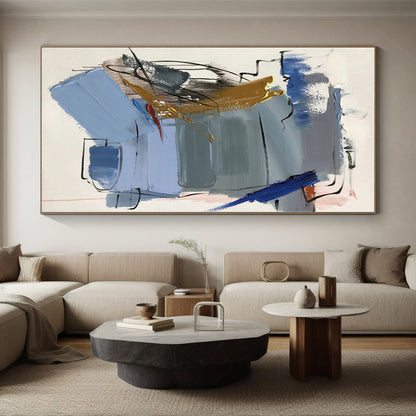 Custom Oversized Hand-Painted Abstract Canvas for Attic Living Space Feature Wall