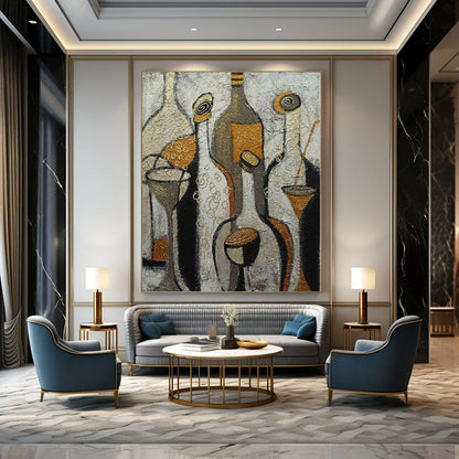 Geometric Elegance Hand-Painted Mural for Modern Dining Rooms