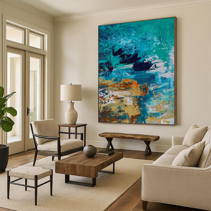 Immense Geometric Abstract Wall Art - Hand-Painted Resin for Tech Startup Offices