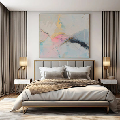 Extra-Vast Hand-Painted Modern Abstract Art for Dining Room Behind Dining Benches