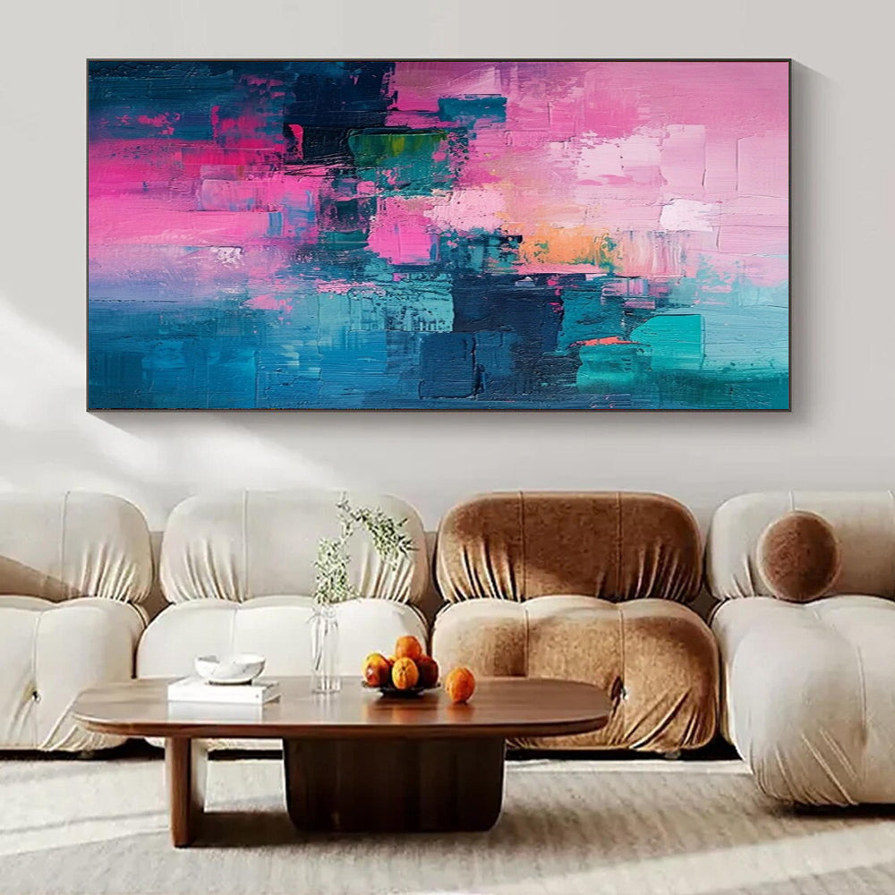Huge Hand-Painted Contemporary Abstract Painting for Stylish Bar Outdoor Seating Areas