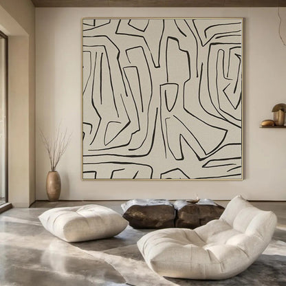 Immersive Hand-Painted Contemporary Abstract Mural for Living Room Open Walls