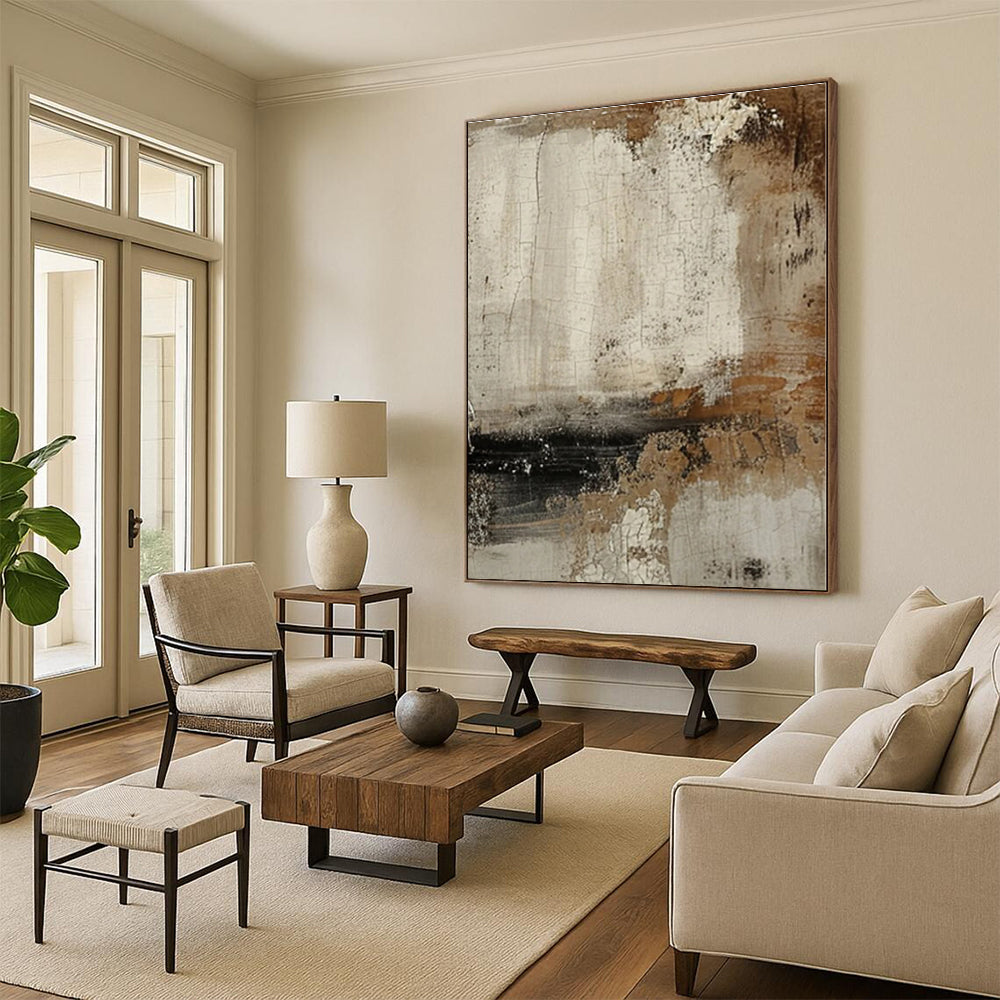 Monumental Organic Hand-Painted Abstract Canvas for Kitchen Heart Wall