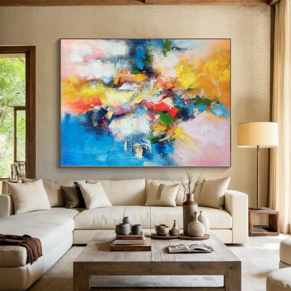 Immense Abstract Canvas for Rooftop Hot Tub Areas - Hand-Painted Resin on Canvas