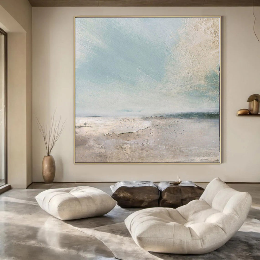 Sculptural Hand-Painted Abstract Mural for Living Room Behind Sectional Dividers