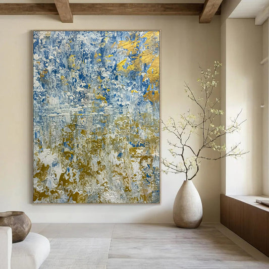 Large Hand-Painted Contemporary Abstract Wall Art for Bedroom Behind Armchairs