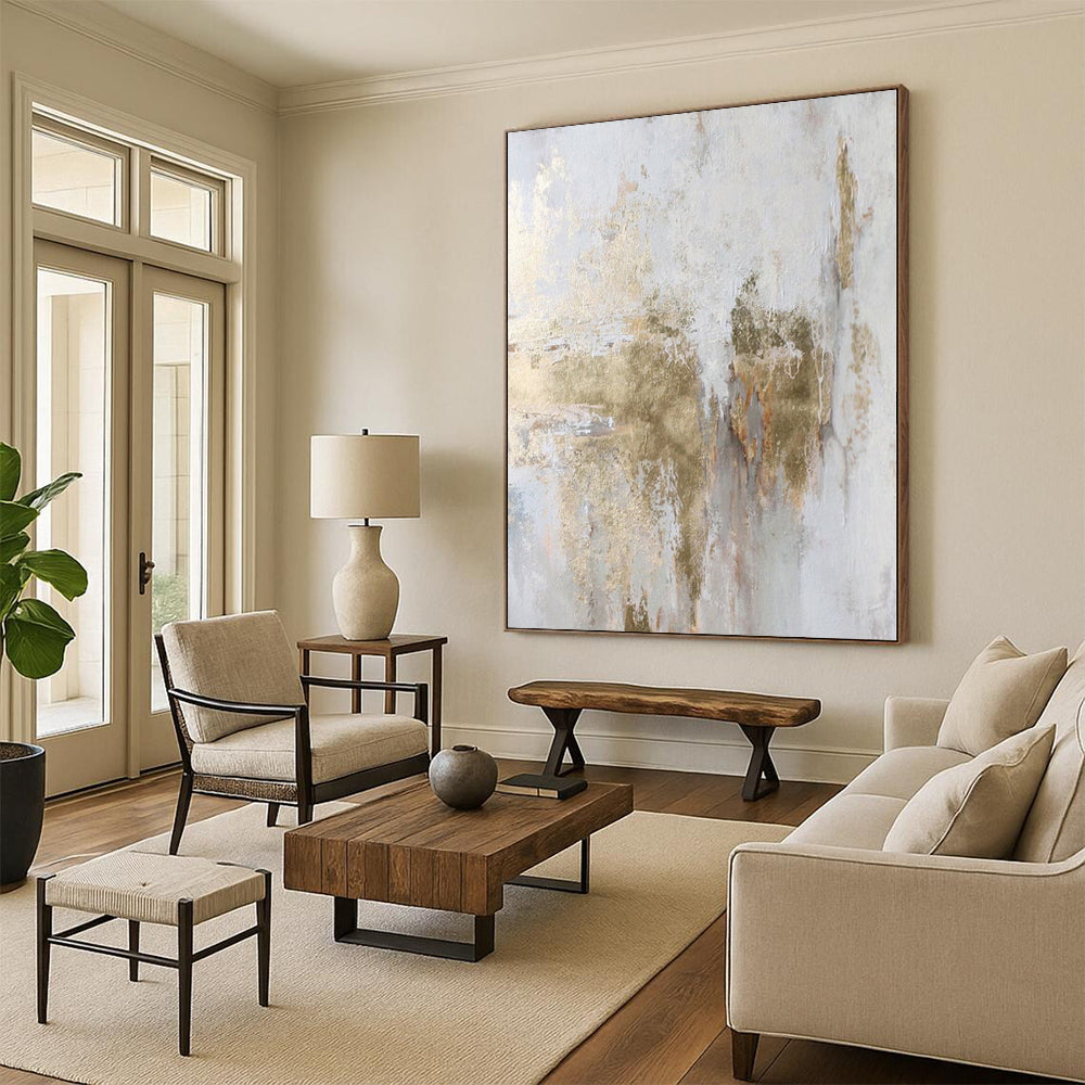 Monumental Custom Abstract Painting for Home Library Bookshelf Walls