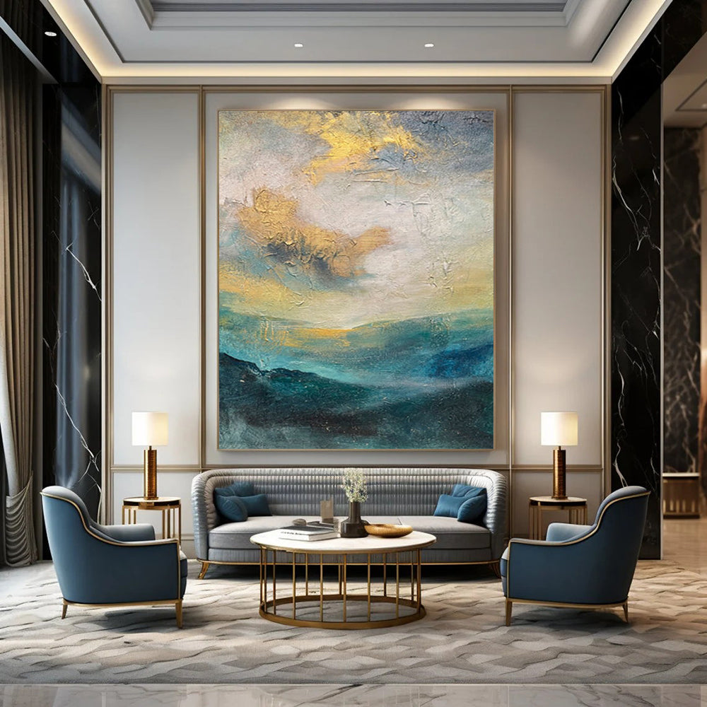 Colossal Hand-Painted Contemporary Abstract Canvas for Hotel Rooftop Lounges