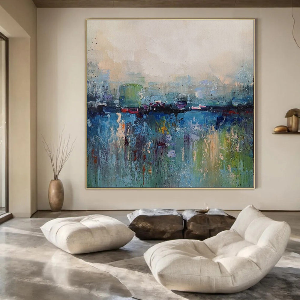 Giant Hand-Painted Contemporary Abstract Art for Living Room Staircase Adjacent Walls
